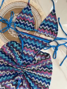 Paris Fashion Crochet 3 -częściowy zestaw bikini luksusowe spódnicę w paski stroje kąpielowe projektant kąpielowych strojów kąpielowych Seksowna koronkowa odzież plażowa kostium kąpiel