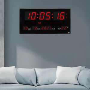 Dijital Duvar Saati LED Saat Takvimi Sıcaklığı Elektrik Çalar Saat