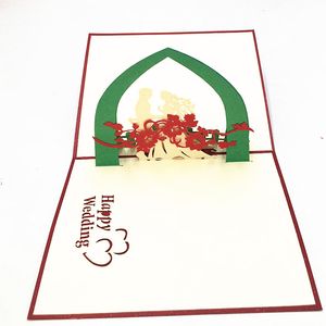 1pcs Feito artesanal 3D Pop -up Cartões de felicitações com o cartão postal de corte a laser envelope para decorações de casamento do dia dos namorados de Natal