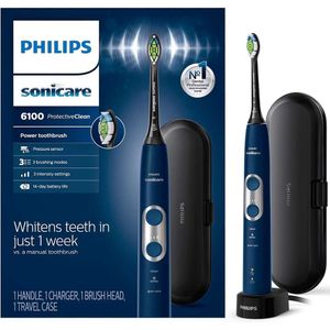 Philips Sonicare ProtectiveClean 6100白い充電式電力歯ブラシ - 歯茎に優しい、プラーク、3つの強度設定、圧力センサーを除去する