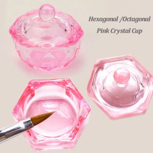 Pink Octagonal/Hexagonal Crystal Cup Acrylic Powder And Liquid Dappin Dish Glass Acryl Gel Containers For Nails Design Equipment