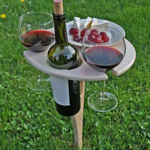 Outdoor Wine Table Portable Desktop Foldable Round Desktop Mini Wooden Picnic Table Easy Carry Wine Rack Support Dropshipping