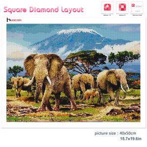 Huacan Diamond Painting Kit Elephant Family Square Round Mosaic Cross Stitch Mountain Scenery Embroidery Home Decor