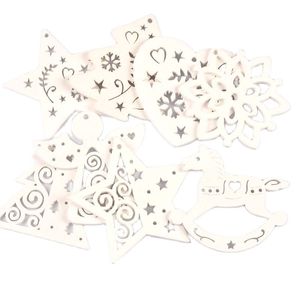 5pcs+1m de corda de cânhamo árvore de Natal Ornamento de madeira pendurada pingente White Angels/Stars/Snowflakes Decorações de Natal para casa