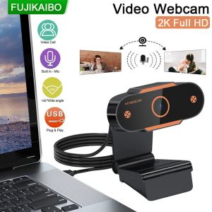 Webbkameror Webcam 1080p Mini Camera 2K Full HD Webcam med Microphone 30Fps USB Web Cam för PC Laptop Computer Video Calling Meeting Work