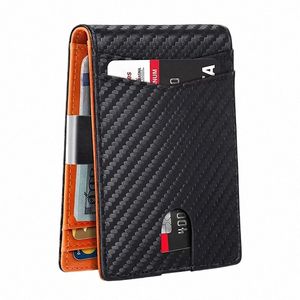 Persality Short Rfid Leather Men Wallet Carb Fiber Slim Card Holder Wallet Black Minimalist Wallet for Men Farder Day Gifts J2SO＃