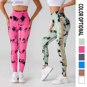 Yoga Outfits Tie dyed seamless yoga pants high waist hip hole fitness running pants running pants Y240410