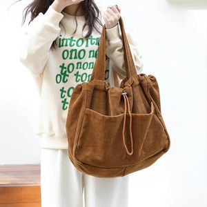 Shoulder Bags Simple Casual Totes Teenager Students Corduroy Bag Women Large Drawstring Handbag Ladies Shopping Purse