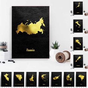 Goldene Kartenkunst Russland Italien Polen Marokko Leinwand Malerei Kunstdruck Poster Bild Moderne minimalistische Schlafzimmer Dekoration