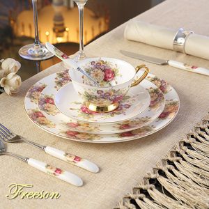 Europe Pastoral Bone China Tableware Set with Fork Knife Dishes Plates British Royal Advanced Porcelain Meal Cutlery Dinnerware