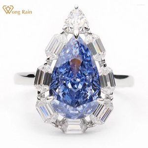 Cluster Rings Wong Rain 925 Sterling Silver Sparkling Pear Sapphire High Carbon Diamonds Gems Engagement Ring for Women Cocktail smycken