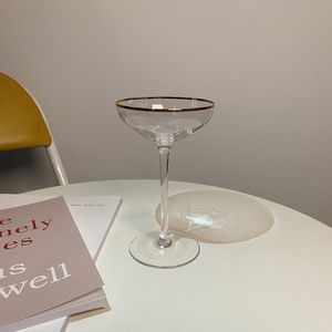 Cocktail Crystal Champagne vinglas för fester Transparent Golden Side Pink Goblet Glass Dessert Cup Bar Barware Wedding Presents