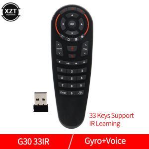 Caixa 2.4G sem fio G30S Google Voice Remote Remote Air Mouse 33 Keys IR Aprendizagem Gyro Sensing Game Remote para Smart Android TV Box