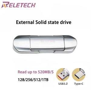 Drives RELETECH SSD disco rígido externo SSD Leia até 520 MB/s externo SSD portátil SSD USB3.1 USB C Phone compatível PS4 PS5 Mac Windows