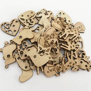 50pcs Natural Wood Christmas Ornaments Pendant Hanging Gifts Elk Deer Snowflake Xmas Tree New Year Party Decorations for Home