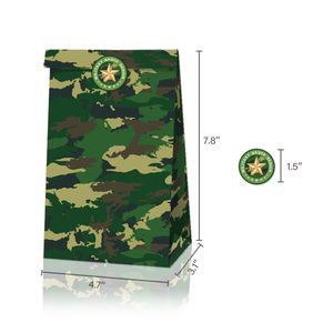 Saco de presente de camuflagem de 8pcs com adesivos Caixa de doces listrada verde do exército para crianças menino CAMO Militar Festas Favorias