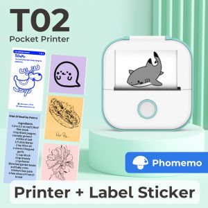 Skrivare Phomemo Sticker Printer T02 Inkeless Maker Mini Printer Portable Bluetooth Thermal Pocket Photo Printer för studieanmärkningar DIY