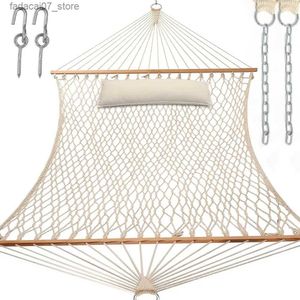 Hammocks cabide de corda de algodão tradicional com corrente e gancho adequados para o pátio interno externo de madeira de camada dupla de duas pessoas no máximo 440 librasq