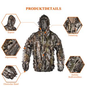 Utomhus Maple Leaf Ghillie Suits Hunting Woodland Durguise Uniform CS Training Clothing Hunting Sniper Suit Pants Hooded Jacket