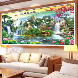 New DMC DIY Chinese Cross Stitch Kits Embroidery Needlework Sets Landscape Painting Printed Patterns Needlework Home Decoration