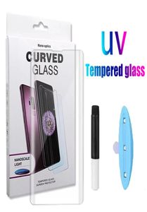 UV Liquid Curved Full Lim Cover Tempered Glass för Samsung Galaxy S8 S9 S11 Note 8 9 10 Plus S10E iPhone 11 Pro Max Screen Protec1026114