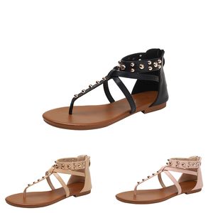 Sandals Women Summer Flat Heels Beach Shoes Black Apricot Pink Slippers GAI