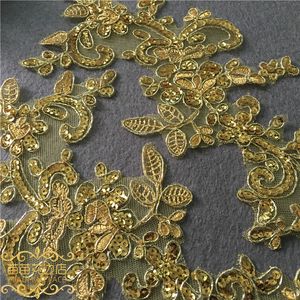 4Pcs Gold Glitter Lace Applique Flower Sequin Lace Fabric For Garment Wedding Accessories Cloth DIY Craft 25X12cm