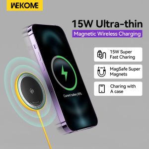 Ładowarki WEKOME 15W Magnetyczne bezprzewodowe podkładka ładowania przenośna ultra cienkie dla telefonów komórkowych dla iPhone'a 12 13 Samsung S22 Ładowarkę telefoniczną