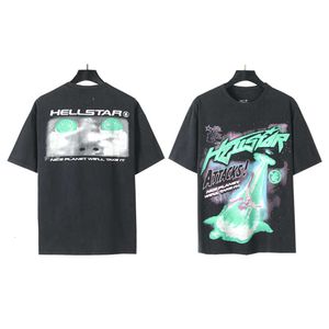 Herr t-shirts nya Hellstar Hell Star Wash-tryck Kort ärm T-shirt mångsidig för par