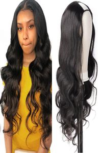 Body Wave U Parterki ludzkie peruki dla czarnych kobiet Brazylijskie Remy 2x4 cala Blueless Human Hair Peruka bez szycia kleju7962646