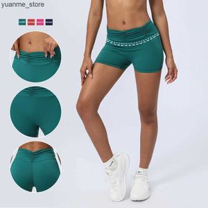 Yoga kläder kvinnor Yoga Shorts Lyftskinkor Rynkad midje Sports Buttom Ingen front sömmar Träning Fitness Shorts Y240410 Y240410