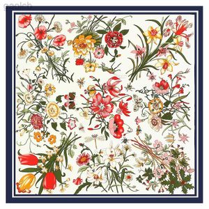 Schals europäisch 130 cm Frühling Neue Pflanzen und Blumen Womens Classic Twill Dekoration Modweg warmer Schal großer quadratischer Schal 240410