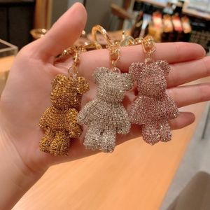 Cute Handmade jewelry DIY Cartoon Rhinestone Bears Keychain Crystal Bomgom Bear Key Chain Keyring Bag Charm Pendant Accessories 15239g