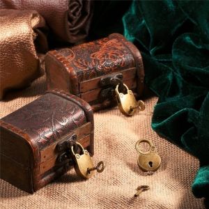 Bronze Plated Chinese Vintage Padlock mini Lock for suitcase Notebook Luggage Belt Antique Padlock With Key Collections Curio