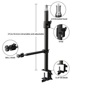 Tripods Desk C Stand With Flexible Auxiliary Holding Arm Mount Overhead Camera Webcam Table CClamp Ring Light Bracket