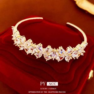 Real Gold Electroplated Light Zircon Flower Open Bracelet From South Korea Sweet, Fashionable, and High End Feel Bracelet, Elegant Handicraft for Women