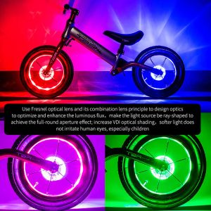 LED -Fahrradrad -Lichtfahrradfahrrad Heck Hub sprach eine Lampe mit 7 Farben 18 Modi wiederaufladbare Kinderbalchen -Bike -Licht