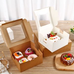 10st/parti vit brun kartong kakan med tydligt fönster presentpaket hemfest diy dessert cupcake förpackning rutan 6/7/8/10 tum