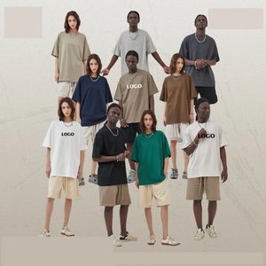 メンズTシャツカスタムロゴ275gアースカラールーズ半袖コットンカップルTシャツ