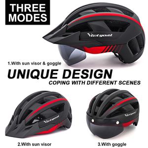 Victoal Bicycle Helmet For Man Sun Visor Goggles Män cykeltillbehör Led Moutain Road USB Laddningsbar ljus MTB Cycling Helme