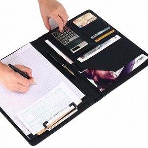 Anpassade PU -läder anteckningsblock A4 Fil Organisator Portföljmapp med kalkylatorbusin Dokument Bag Kort Holder Padfolio 12cz#