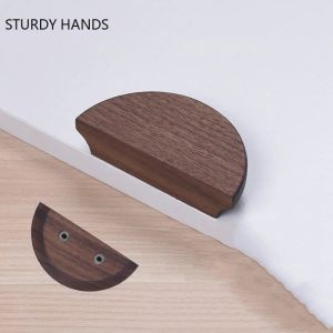 Kitchen Cabinet Door Wood Knobs Pulls Wardrobe Shoe Cupboards Drawer Semicircle Pulls Dressing Table Wooden Furniture Handles