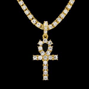 Egyptisk Ankh -livsnyckelhalsband Mens Mens Iced Out Bling Crystal Cross Pendant Gold Silver Tennis Chain For Women Rapper Hip Hop JE288W