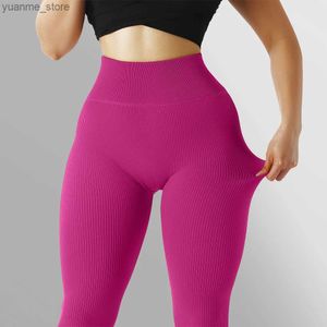 Yoga kläder med hög midja yogalaggings kvinnor träning sport leggings för fitness push up running outfits sömlösa yoga byxor gym tights y240410