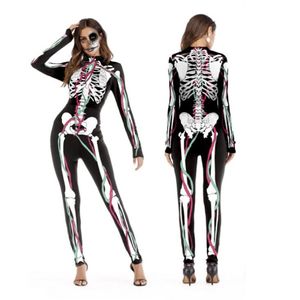 2018 Nowe kombinezony cosplayowe na Halloween dla kobiet Human Skeleton Wzór kostiumów Halloween Party Skiright Bodysuit257z z długim rękawem