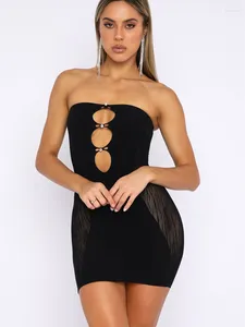 Casual Dresses Fashion Sexy Women's Summer Short Skinny Bandeau Dress Sleeveless Off Shoulder Mesh Patchwork Hollow Out Mini