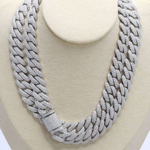 Full Iced Out Moissanite Cuban Chain Sterling Silver925 Hip Hop Jewelry 14mm Width 2 Rows Necklace