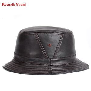 Ry995 man äkta läder monterade platta hink hattar manlig utomhus krukut kort grim svartbrod höft pop gorras äldre fiske cap240410