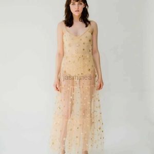 Urban Sexy Dresses Charming Bling Dress Maid Dress Star Mesh Patchwork Women Cover Up V-Neck Sling Dress Spaghetti Straps Summer Tulle Dress 24410