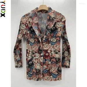 Work Dresses YUDX Miyake Fashion Pleated Two Piece Sets Print Women Lapel Coat Vest Vintage Style Versatile Spring 2024 Clothing